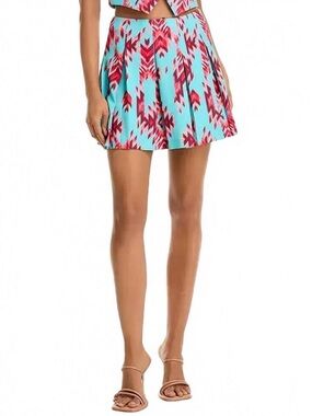 L'AGENCE Tania Pool Blue and Mt. Ganado Aqua & Red Geometric Printed Mini Skirt